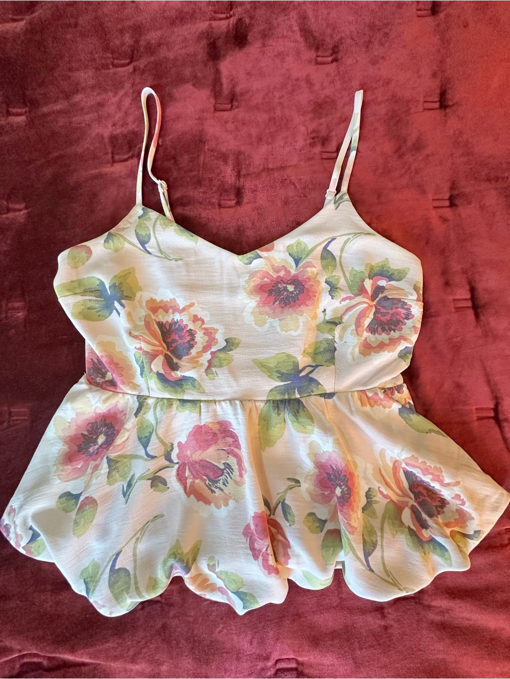 Monteau Floral Scalloped Hem Camisole - White/Pink/Green